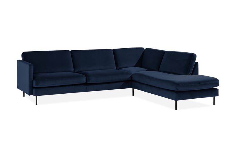 Teodin 2,5-seters Fløyelssofa med Sjeselong Høyre - Blå - Møbler - Sofaer - Sofaer med sjeselong - 2 seters sofa med divan