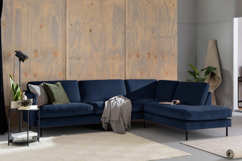 Teodin 2,5-seters Fløyelssofa med Sjeselong Høyre - Blå - Møbler - Sofaer - Sofaer med sjeselong - 2 seters sofa med divan