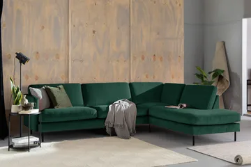 Teodin 2,5-seters Fløyelssofa med Sjeselong Høyre - Grønn - Møbler - Sofaer - Sofaer med sjeselong - 2 seters sofa med divan