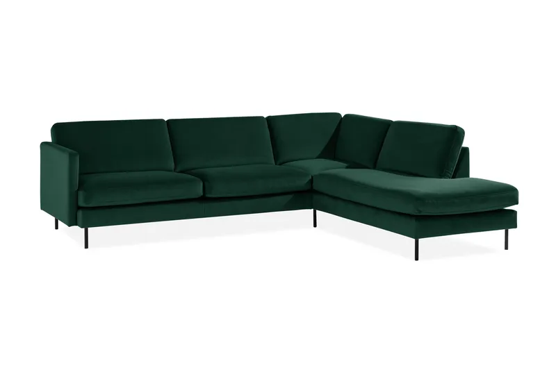 Teodin 2,5-seters Fløyelssofa med Sjeselong Høyre - Grønn - Møbler - Sofaer - Sofaer med sjeselong - 2 seters sofa med divan