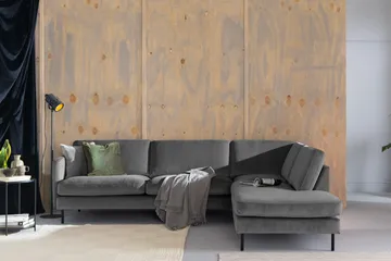 Teodin 2,5-seters Fløyelssofa med Sjeselong Høyre - Lysegrå - Møbler - Sofaer - Sofaer med sjeselong - 2 seters sofa med divan