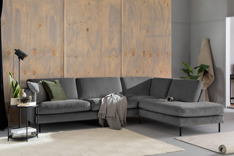 Teodin 2,5-seters Fløyelssofa med Sjeselong Høyre - Lysegrå - Møbler - Sofaer - Sofaer med sjeselong - 2 seters sofa med divan