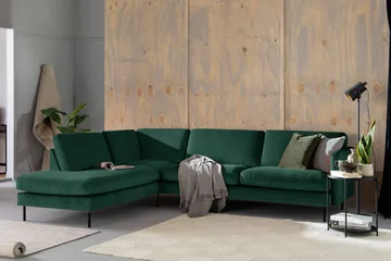 Teodin 2,5-seters Fløyelssofa med Sjeselong Venstre - Grønn - Møbler - Sofaer - Sofaer med sjeselong - 2 seters sofa med divan