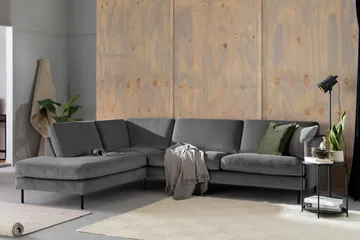 Teodin 2,5-seters Fløyelssofa med Sjeselong Venstre - Lysegrå - Møbler - Sofaer - Sofaer med sjeselong - 2 seters sofa med divan