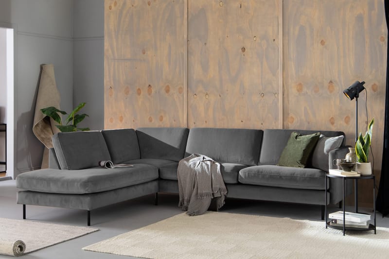 Teodin 2,5-seters Fløyelssofa med Sjeselong Venstre - Lysegrå - Møbler - Sofaer - Sofaer med sjeselong - 2 seters sofa med divan