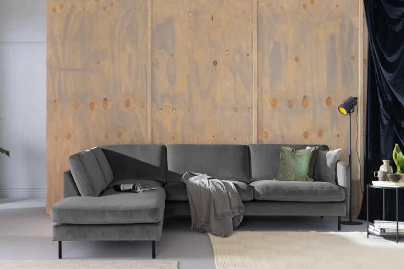 Teodin 2,5-seters Fløyelssofa med Sjeselong Venstre - Lysegrå - Møbler - Sofaer - Sofaer med sjeselong - 2 seters sofa med divan