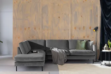 Teodin 2,5-seters Fløyelssofa med Sjeselong Venstre - Lysegrå - Møbler - Sofaer - Sofaer med sjeselong - 2 seters sofa med divan