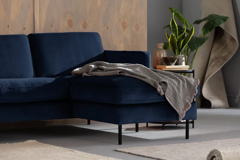 Teodin Fløyelssofa 2-seters med Divan Høyre - Blå - Møbler - Sofaer - Sofaer med sjeselong - 2 seters sofa med divan