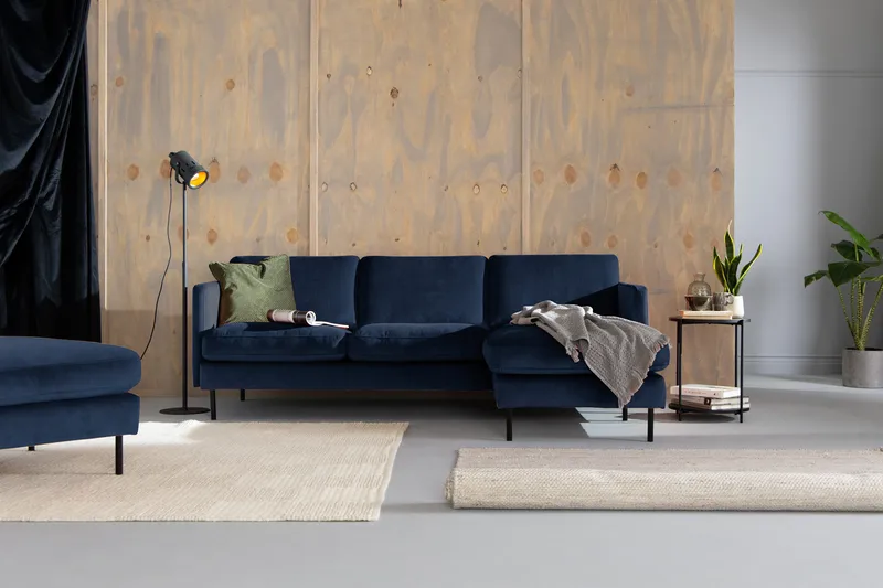 Teodin Fløyelssofa 2-seters med Divan Høyre - Blå - Møbler - Sofaer - Sofaer med sjeselong - 2 seters sofa med divan