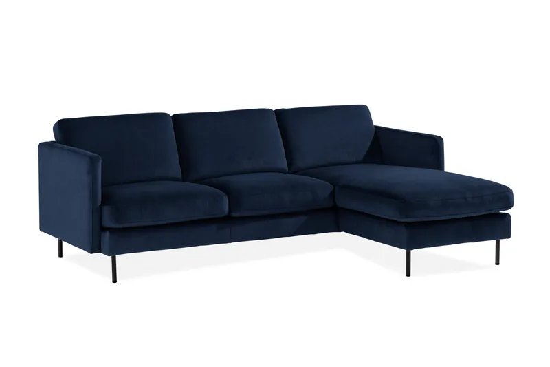 Teodin Fløyelssofa 2-seters med Divan Høyre - Blå - Møbler - Sofaer - Sofaer med sjeselong - 2 seters sofa med divan