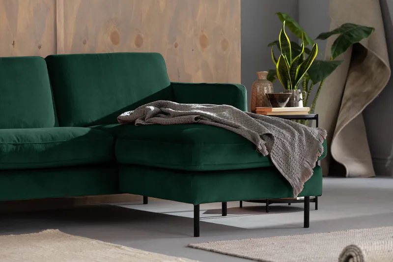 Teodin Fløyelssofa 2-seters med Divan Høyre - Grønn - Møbler - Sofaer - Sofaer med sjeselong - 2 seters sofa med divan