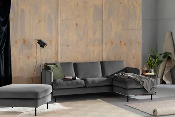 Teodin Fløyelssofa 2-seters med Divan Høyre - Lysegrå - Møbler - Sofaer - Sofaer med sjeselong - 2 seters sofa med divan