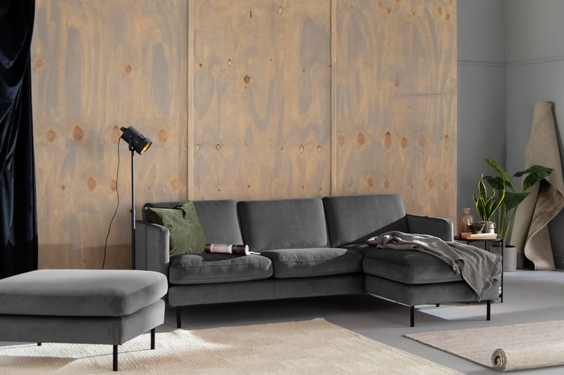 Teodin Fløyelssofa 2-seters med Divan Høyre - Lysegrå - Møbler - Sofaer - Sofaer med sjeselong - 2 seters sofa med divan