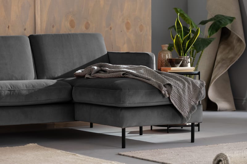 Teodin Fløyelssofa 2-seters med Divan Høyre - Lysegrå - Møbler - Sofaer - Sofaer med sjeselong - 2 seters sofa med divan