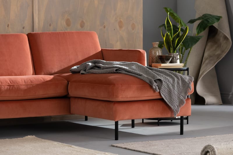 Teodin Fløyelssofa 2-seters med Divan Høyre - Rosa - Møbler - Sofaer - Sofaer med sjeselong - 2 seters sofa med divan