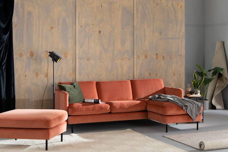 Teodin Fløyelssofa 2-seters med Divan Høyre - Rosa - Møbler - Sofaer - Sofaer med sjeselong - 2 seters sofa med divan