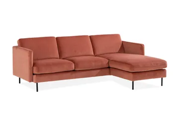 Teodin Fløyelssofa 2-seters med Divan Høyre - Rosa - Møbler - Sofaer - Sofaer med sjeselong - 2 seters sofa med divan