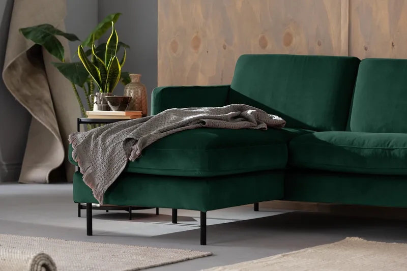 Teodin Fløyelssofa 2-seters med Divan Venstre - Grønn - Møbler - Sofaer - Sofaer med sjeselong - 2 seters sofa med divan