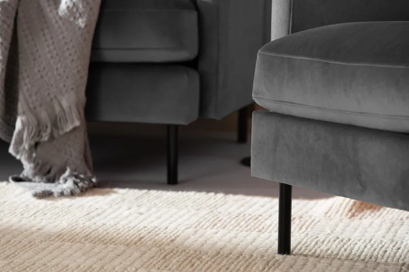 Teodin Fløyelssofa 2-seters med Divan Venstre - Lysegrå - Møbler - Sofaer - Sofaer med sjeselong - 2 seters sofa med divan