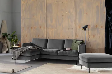 Teodin Fløyelssofa 2-seters med Divan Venstre - Lysegrå - Møbler - Sofaer - Sofaer med sjeselong - 2 seters sofa med divan