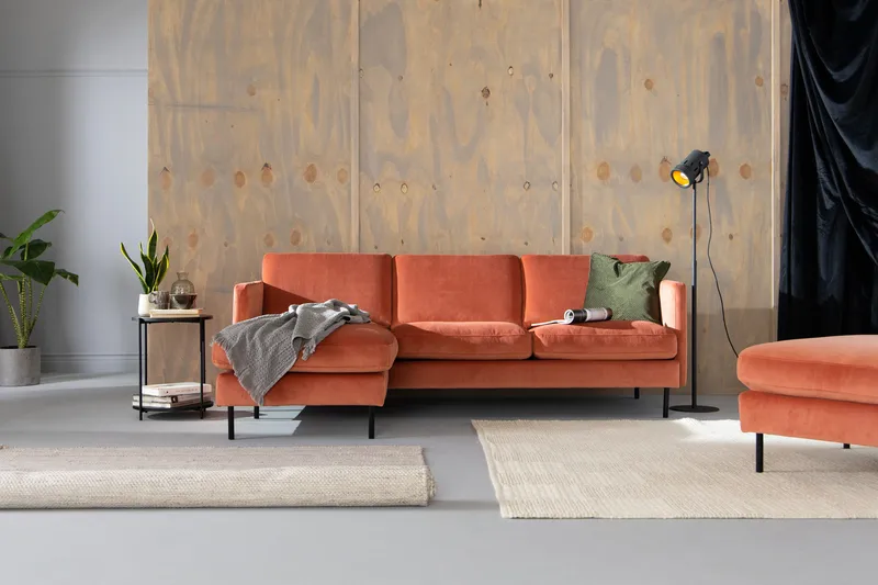 Teodin Fløyelssofa 2-seters med Divan Venstre - Rosa - Møbler - Sofaer - Sofaer med sjeselong - 2 seters sofa med divan