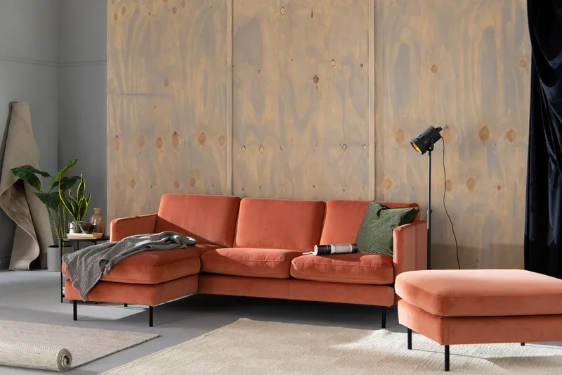 Teodin Fløyelssofa 2-seters med Divan Venstre - Rosa - Møbler - Sofaer - Sofaer med sjeselong - 2 seters sofa med divan