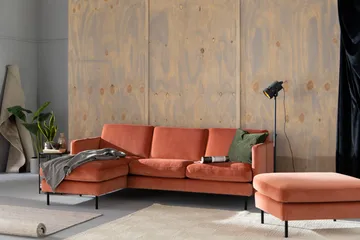 Teodin Fløyelssofa 2-seters med Divan Venstre - Rosa - Møbler - Sofaer - Sofaer med sjeselong - 2 seters sofa med divan