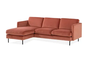 Teodin Fløyelssofa 2-seters med Divan Venstre - Rosa - Møbler - Sofaer - Sofaer med sjeselong - 2 seters sofa med divan