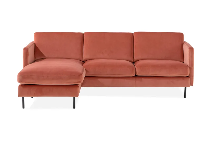 Teodin Fløyelssofa 2-seters med Divan Venstre - Rosa - Møbler - Sofaer - Sofaer med sjeselong - 2 seters sofa med divan