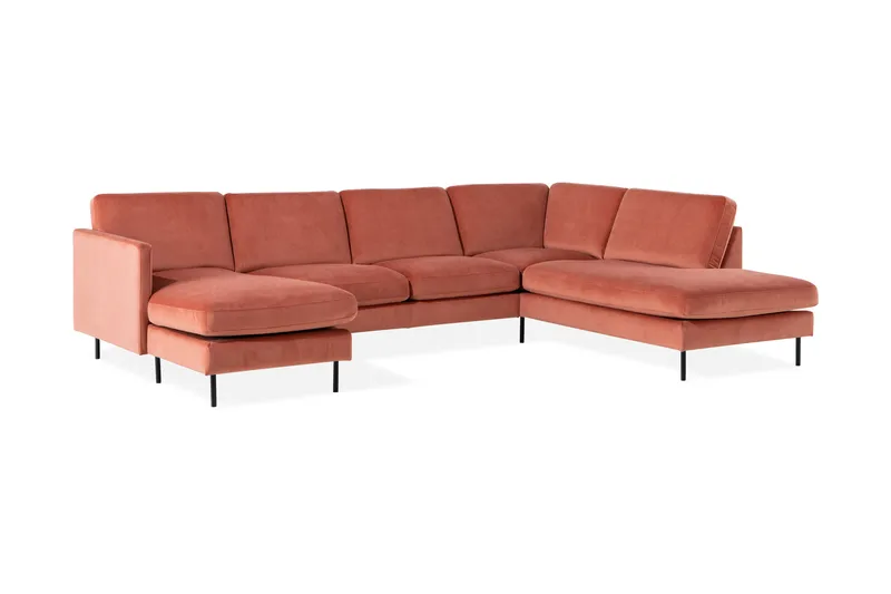 Teodin U-sofa med Divan Fløyel Venstre - Rosa - Møbler - Sofaer - Sofaer med sjeselong - 4 seters sofa med divan