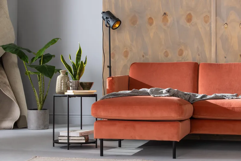 Teodin U-sofa med Divan Fløyel Venstre - Rosa - Møbler - Sofaer - Sofaer med sjeselong - 4 seters sofa med divan