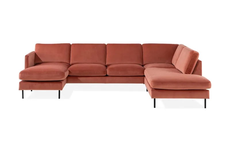 Teodin U-sofa med Divan Fløyel Venstre - Rosa - Møbler - Sofaer - Sofaer med sjeselong - 4 seters sofa med divan
