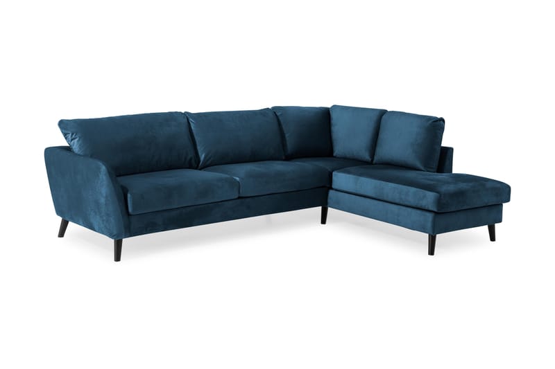Trend 4-seters Høyrevendt L-formet Sjeselongsofa i Fløyel - Blå - Møbler - Sofaer - Sofaer med sjeselong - 4 seters sofa med divan