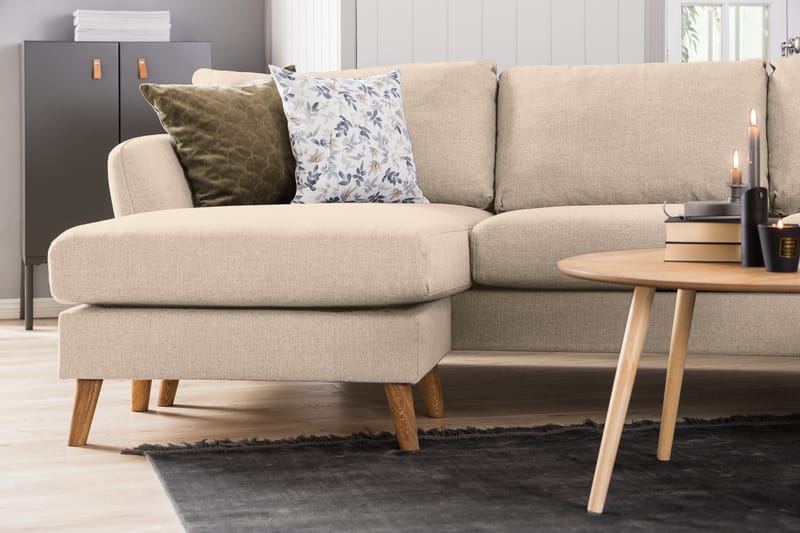 Trend 4-seters Høyrevendt L-formet Sjeselongsofa i Stoff 280 cm bred - Beige - Møbler - Sofaer - Sofaer med sjeselong - 4 seters sofa med divan
