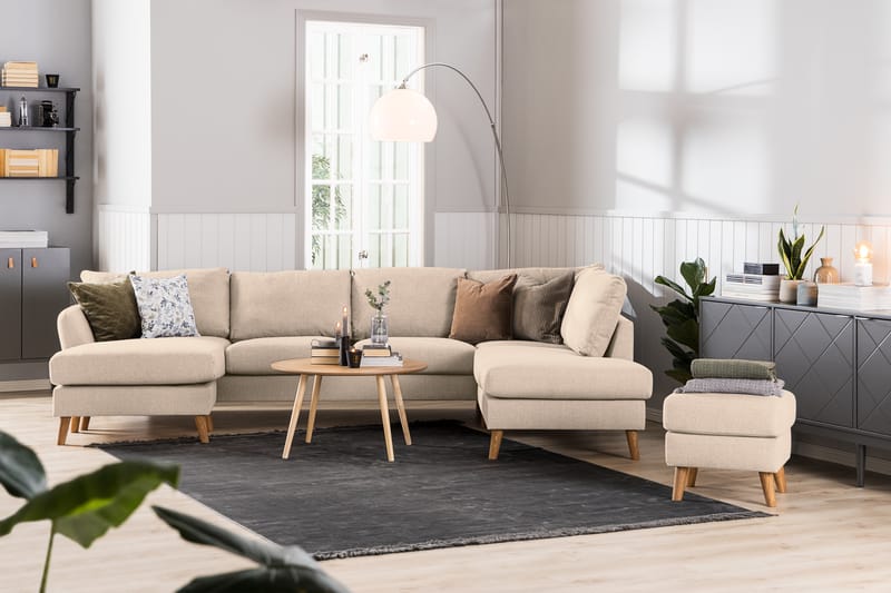 Trend 4-seters Høyrevendt L-formet Sjeselongsofa i Stoff 280 cm bred - Beige - Møbler - Sofaer - Sofaer med sjeselong - 4 seters sofa med divan