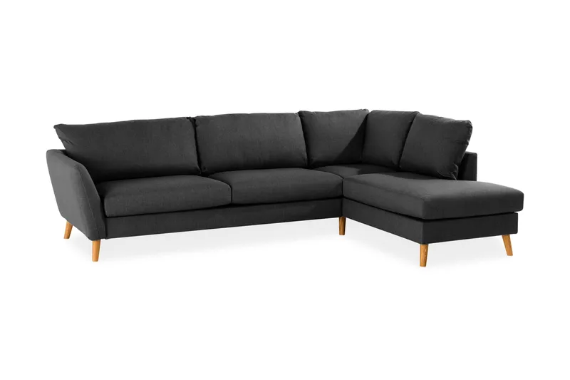 Trend 4-seters Høyrevendt L-formet Sjeselongsofa i Stoff - Svart - Møbler - Sofaer - Sofaer med sjeselong - 4 seters sofa med divan