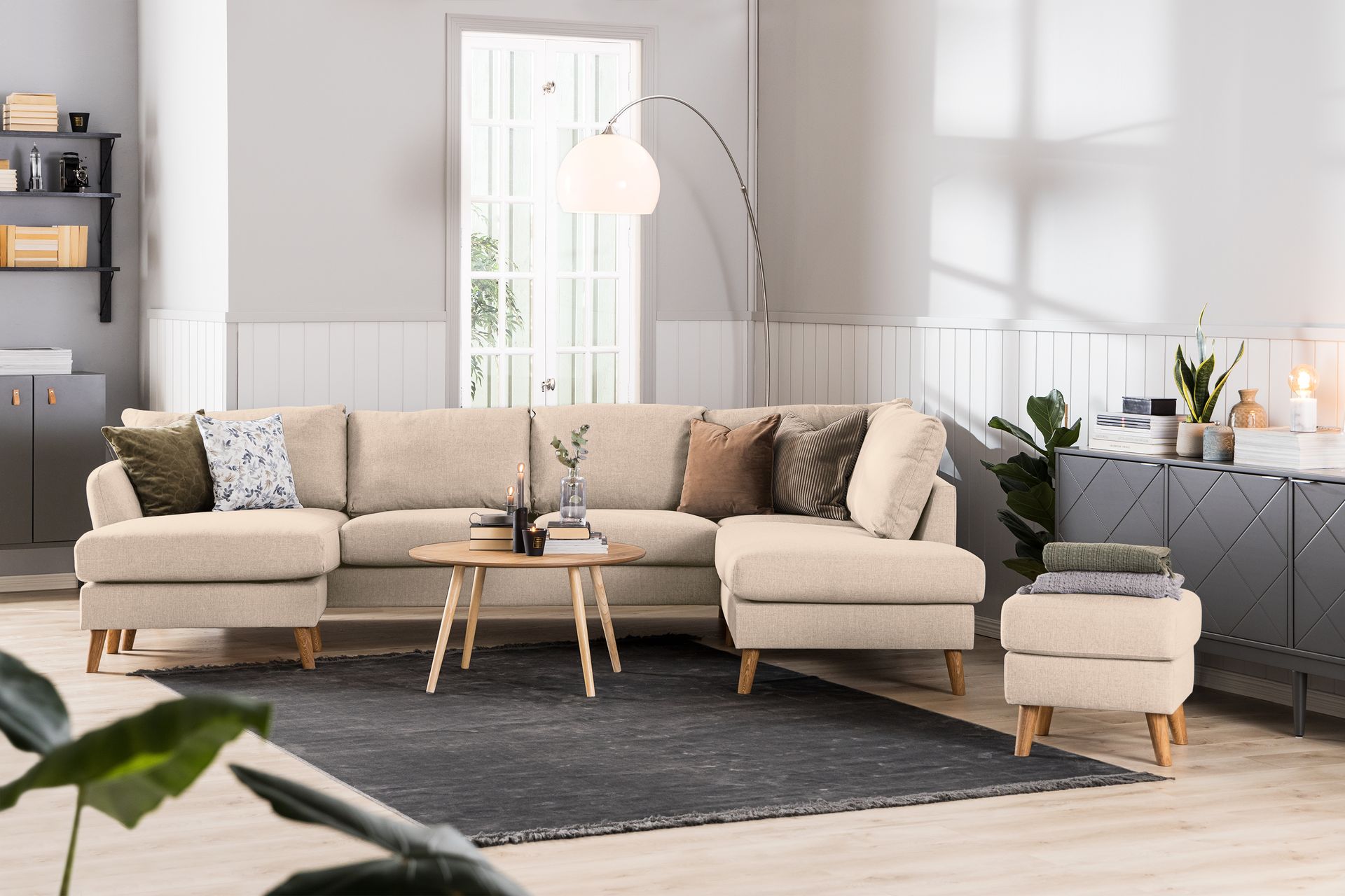 Trend 4-seters Venstrevendt L-formet Divansofa i Stoff - Beige - Møbler - Sofaer - Sofaer med sjeselong - 4 seters sofa med divan