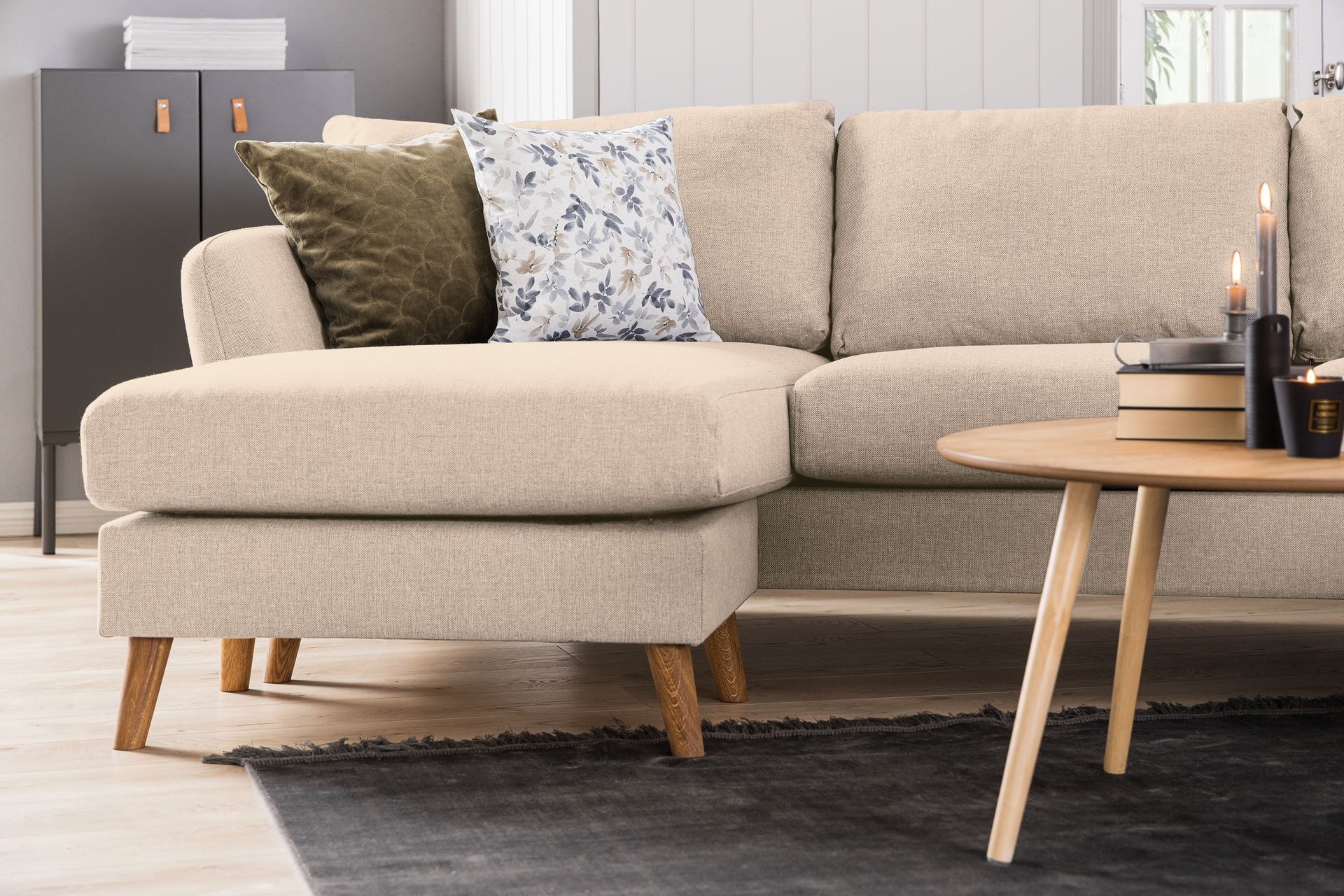 Trend 4-seters Venstrevendt L-formet Divansofa i Stoff - Beige - Møbler - Sofaer - Sofaer med sjeselong - 4 seters sofa med divan