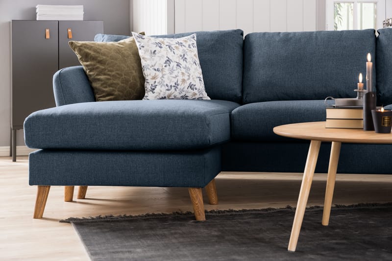 Trend 4-seters Venstrevendt L-formet Sjeselongsofa i Stoff - Blå - Møbler - Sofaer - Sofaer med sjeselong - 4 seters sofa med divan