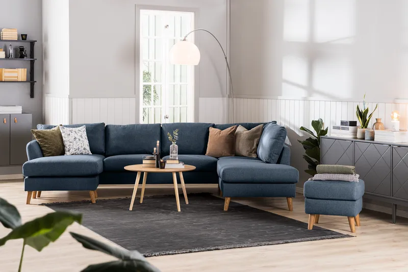Trend 4-seters Venstrevendt L-formet Sjeselongsofa i Stoff - Blå - Møbler - Sofaer - Sofaer med sjeselong - 4 seters sofa med divan