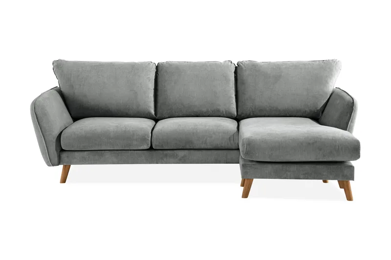 Trend Lyx 3-seters Høyrevendt L-formet Sjeselongsofa i Stoff - Grå - Møbler - Sofaer - Sofaer med sjeselong - 4 seters sofa med divan