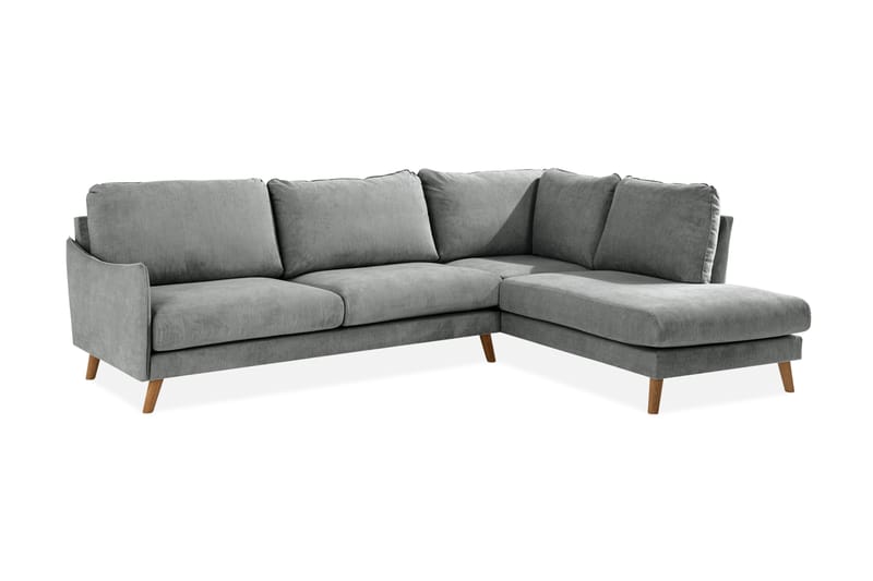 Trend Lyx 4-seters Høyrevendt L-formet Sjeselongsofa i Stoff - Grå - Møbler - Sofaer - Sofaer med sjeselong - 4 seters sofa med divan