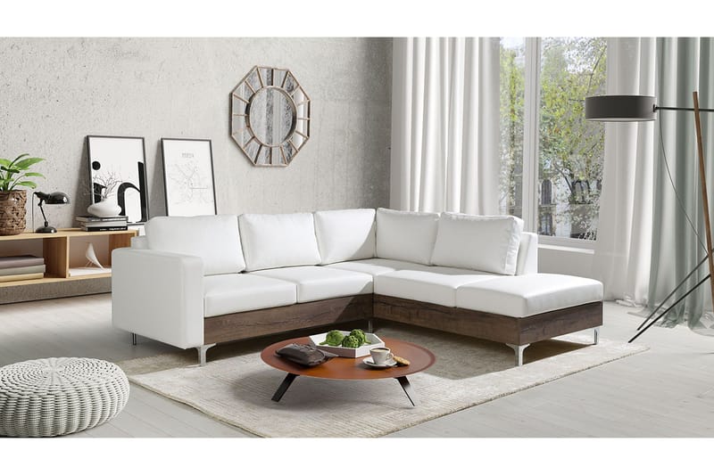 Truro Høyre L-formet Sofa med Sjeselong i Kunstlær med Treramme - Hvit - Møbler - Sofaer - Sofaer med sjeselong - 4 seters sofa med divan