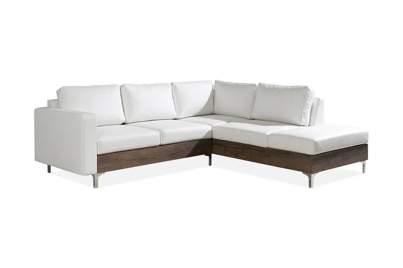 Truro Høyre L-formet Sofa med Sjeselong i Kunstlær med Treramme, Hvit