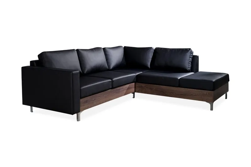 Truro Høyre L-formet Sofa med Sjeselong i Kunstlær med Treramme, Svart