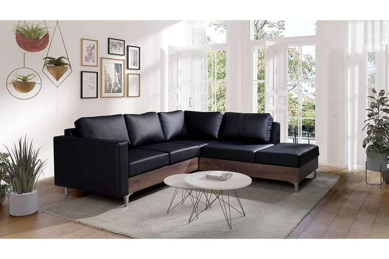 Truro Høyre L-formet Sofa med Sjeselong i Kunstlær med Treramme - Svart - M øbler - Sofaer - Sofaer med sjeselong - 4 seters sofa med divan