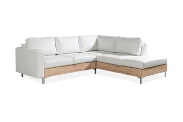 Truro Høyrevendt L-formet Sofa med Sjeselong i Kunstlær med Trebunn - Hvit - Møbler - Sofaer - Sofaer med sjeselong - 4 seters sofa med divan