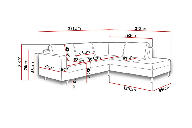 Truro Hjørnesofa - Eik - Møbler - Sofaer - Sofaer med sjeselong - 4 seters sofa med divan