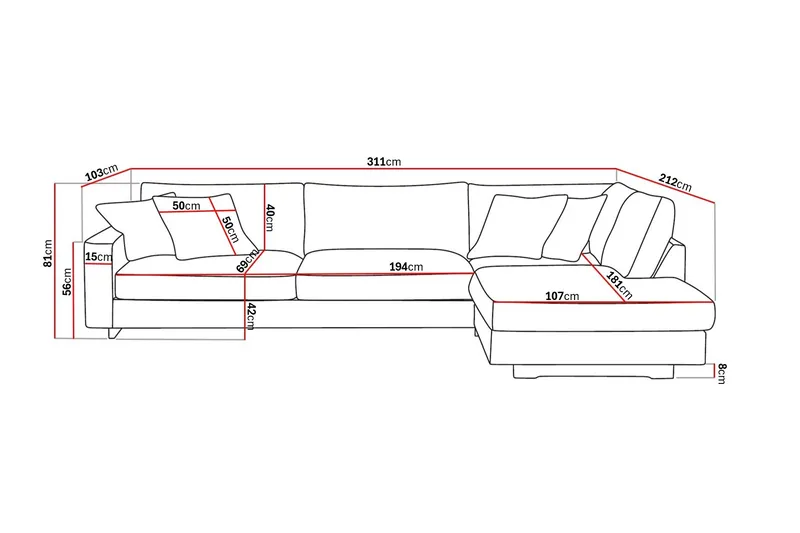 Valencia Ekstra Dyp 4-seters sofa med Sjeselong Høyre - Brun - Møbler - Sofaer - Sofaer med sjeselong - 4 seters sofa med divan