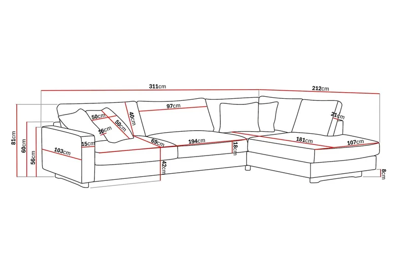 Valencia Ekstra Dyp 4-seters sofa med Sjeselong Høyre - Brun - Møbler - Sofaer - Sofaer med sjeselong - 4 seters sofa med divan